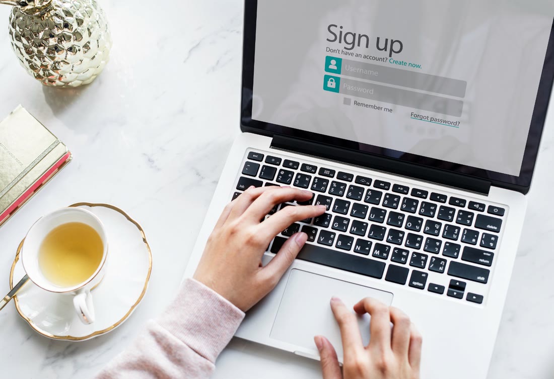 Signing up for an account on a laptop