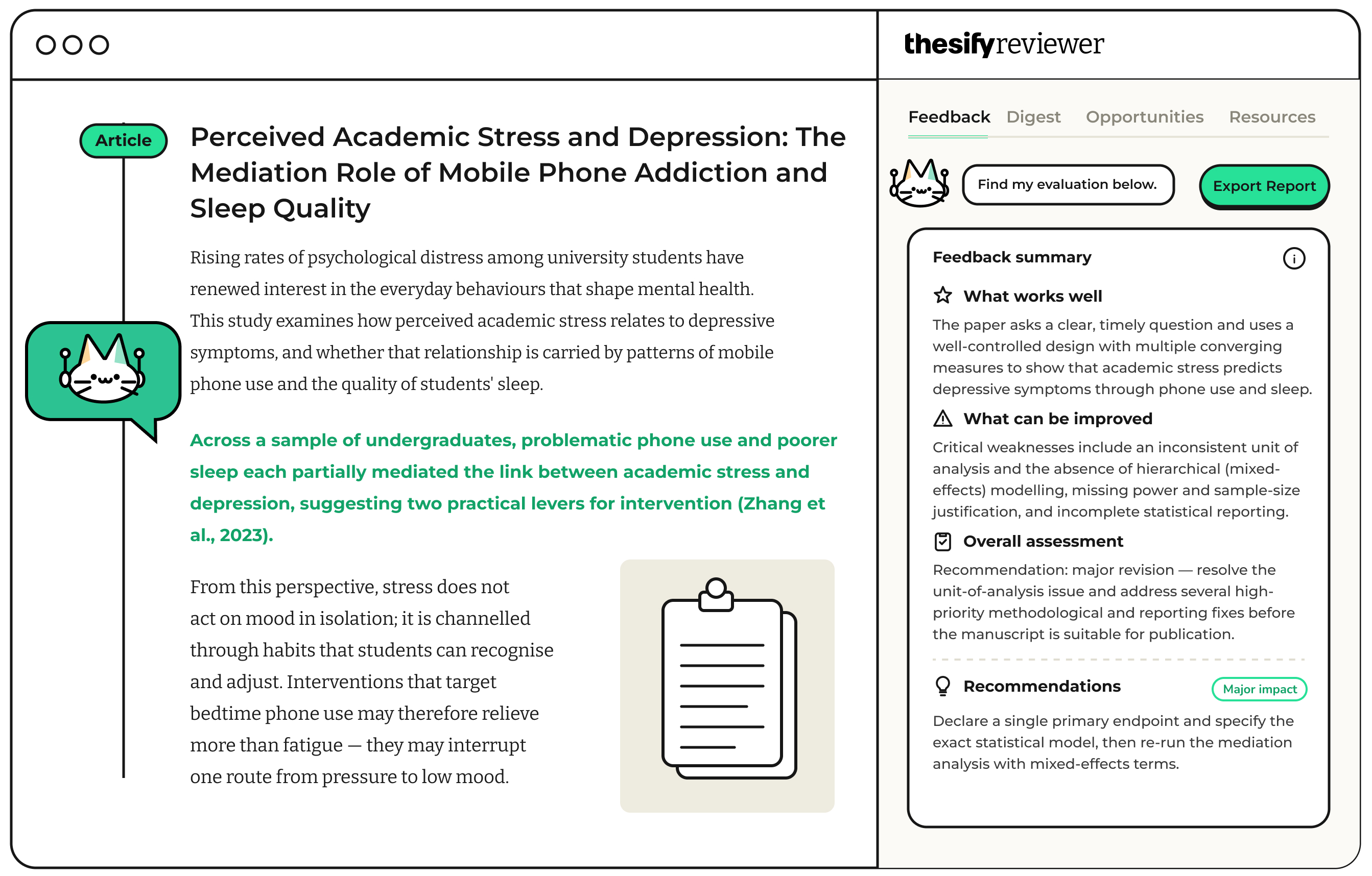 Feedback interface screenshot